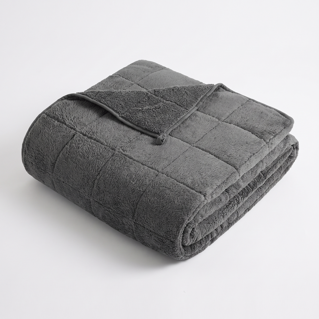 Couverture lestée pliée, tissu sherpa gris
