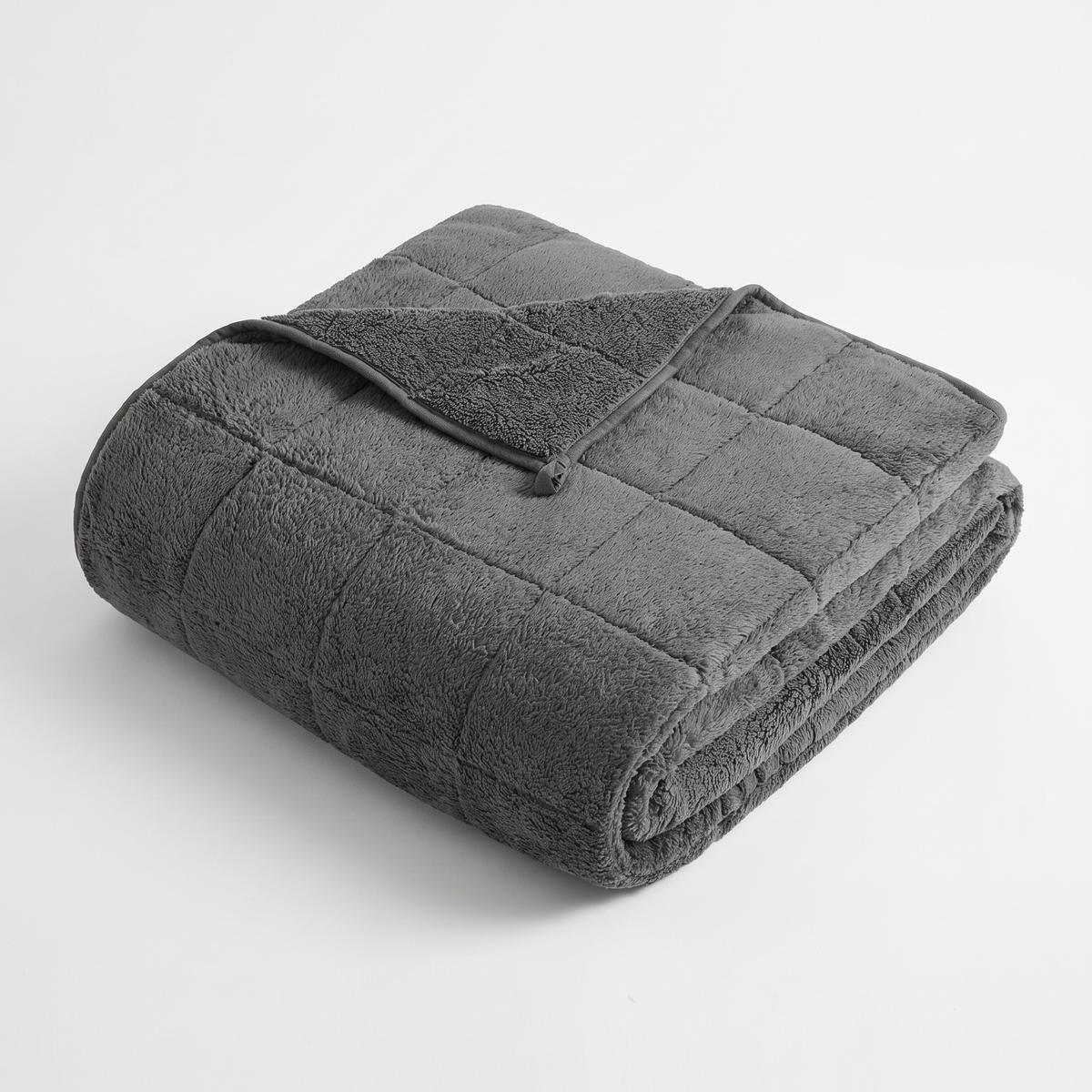 Couverture lestée pliée, tissu sherpa gris